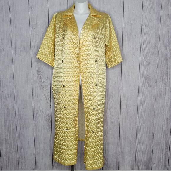 Vintage 50s Paulette of New York Yellow Satin-y Quilted Coat, XXL - Picture 2 of 10